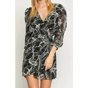Walter Baker Adriana Puff Long Sleeve Mini Short Dress Womens White Black Spring